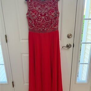 Elegant Red Embellished Evening Gown